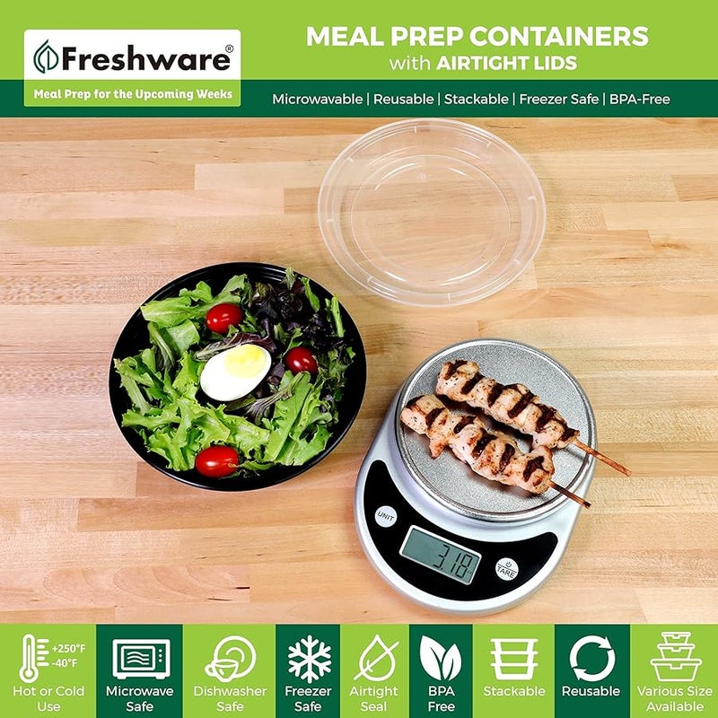 Freshware Meal Prep Bowl Containers 【30 Pack】 Plastic Bowls with Lids for Soup and Salad, Food Storage Bento Box, BPA Free, Stackable, Lunch Boxes, Microwave/Dishwasher/Freezer Safe (28 oz) - Image 2