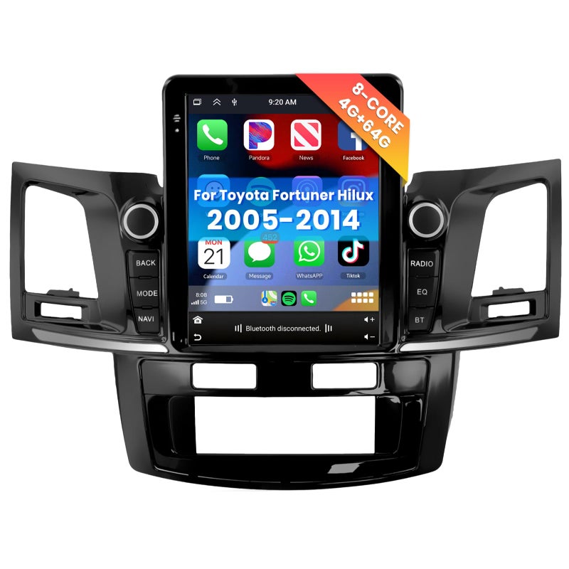 VECHTEL 8 CORE 4G64G Car Radio for Toyota Fortuner Hilux 20052014 with Wireless CarplayAndroid Auto 97 Inch Android 13 IPS Touch Screen Car Stereo Bluetooth GPS Navi WiFi SWC DSP Backup Camera - Image 2