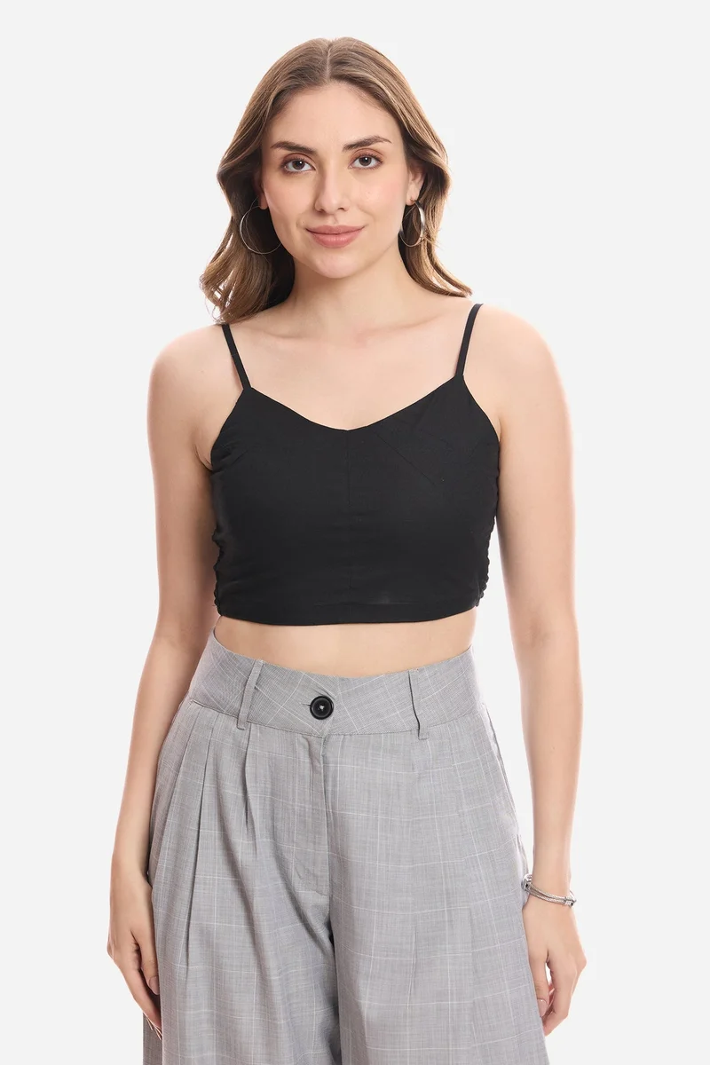 Virgio Solid Cotton Crop Top With Paneling Detail for Women