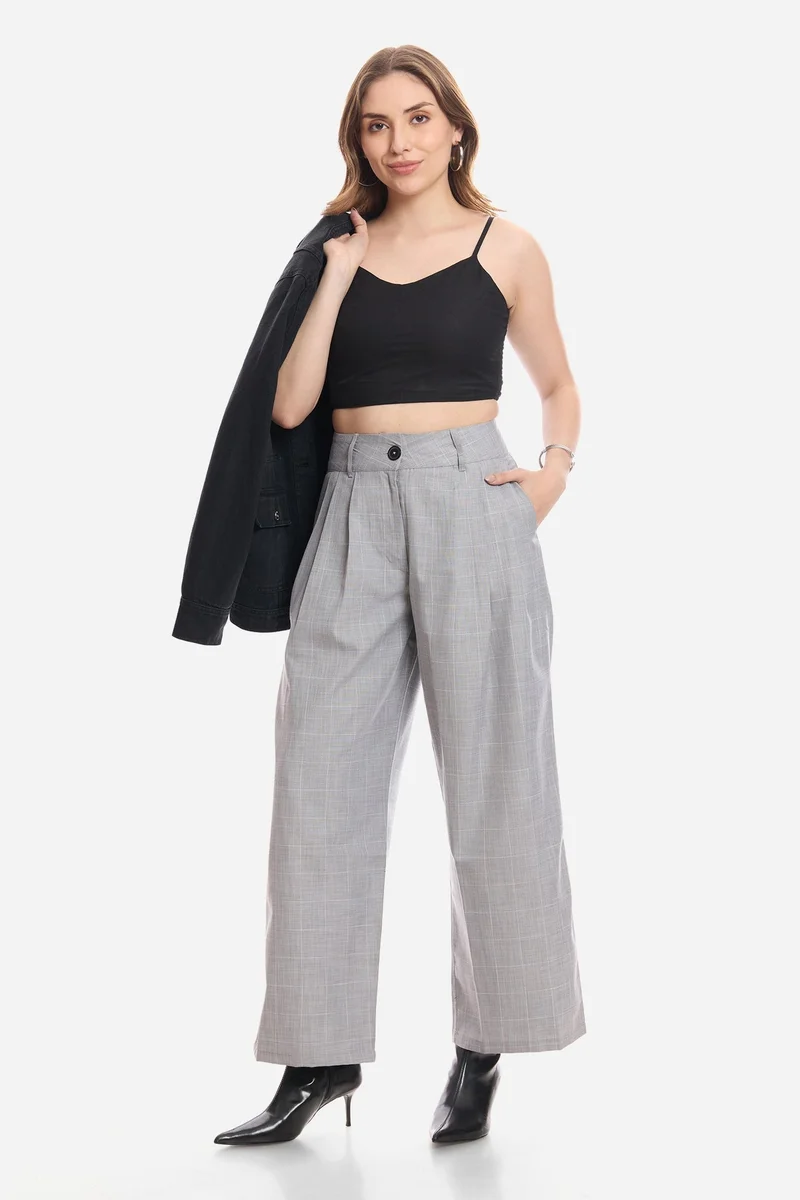 فيرجيو Solid Cotton Crop Top With Paneling Detail for Women