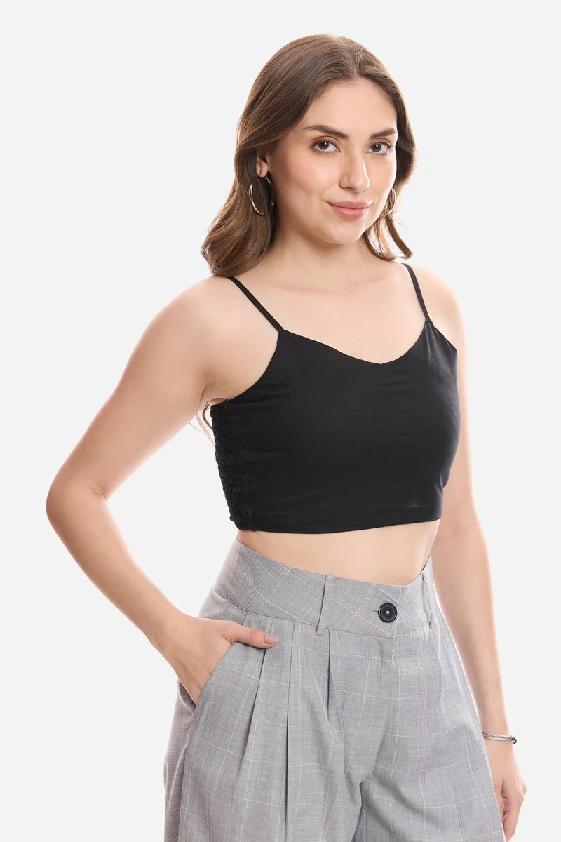 فيرجيو Solid Cotton Crop Top With Paneling Detail for Women