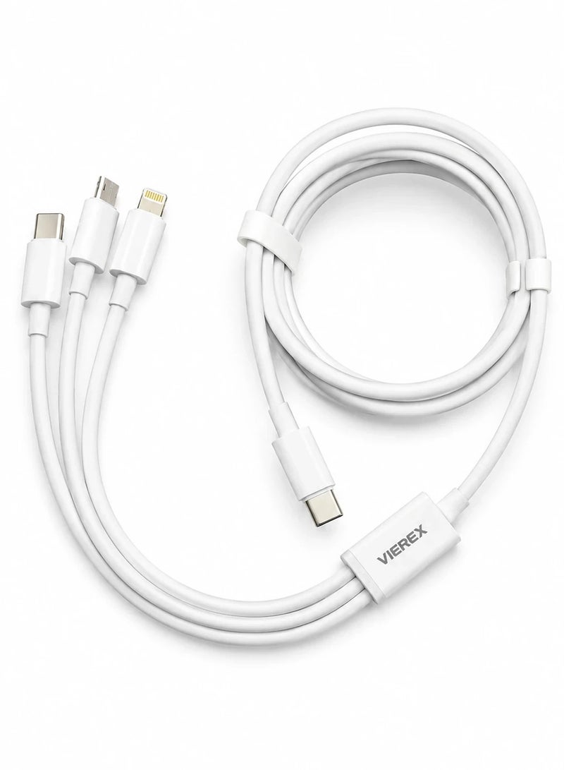 Vierex 3A Three-in-One Multi USB Fast Charging Cable, VC-15 Series High-Speed Triple Output Cord for Type-C, Micro-USB, and Lightning Devices - Image 1