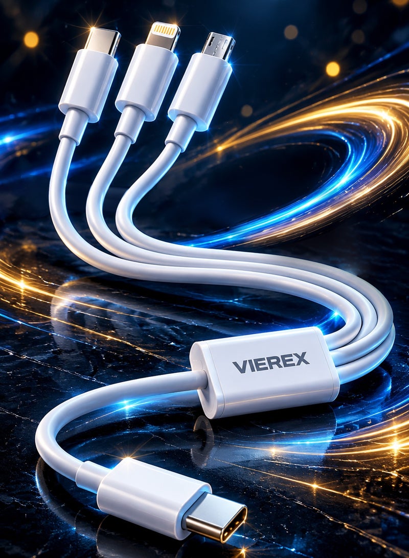 Vierex 3A Three-in-One Multi USB Fast Charging Cable, VC-15 Series High-Speed Triple Output Cord for Type-C, Micro-USB, and Lightning Devices - Image 2