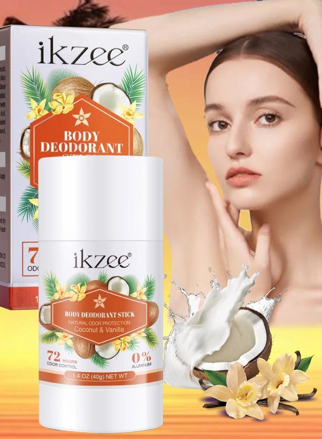 IKZEE Whole Body Deodorant Stick Coconut and Vanilla 72 Hour Odor Control Aluminum Free Baking Soda Free Natural Scented Skin Safe for Armpit Privates and Other Parts Odor Control Cream 40g - Image 1