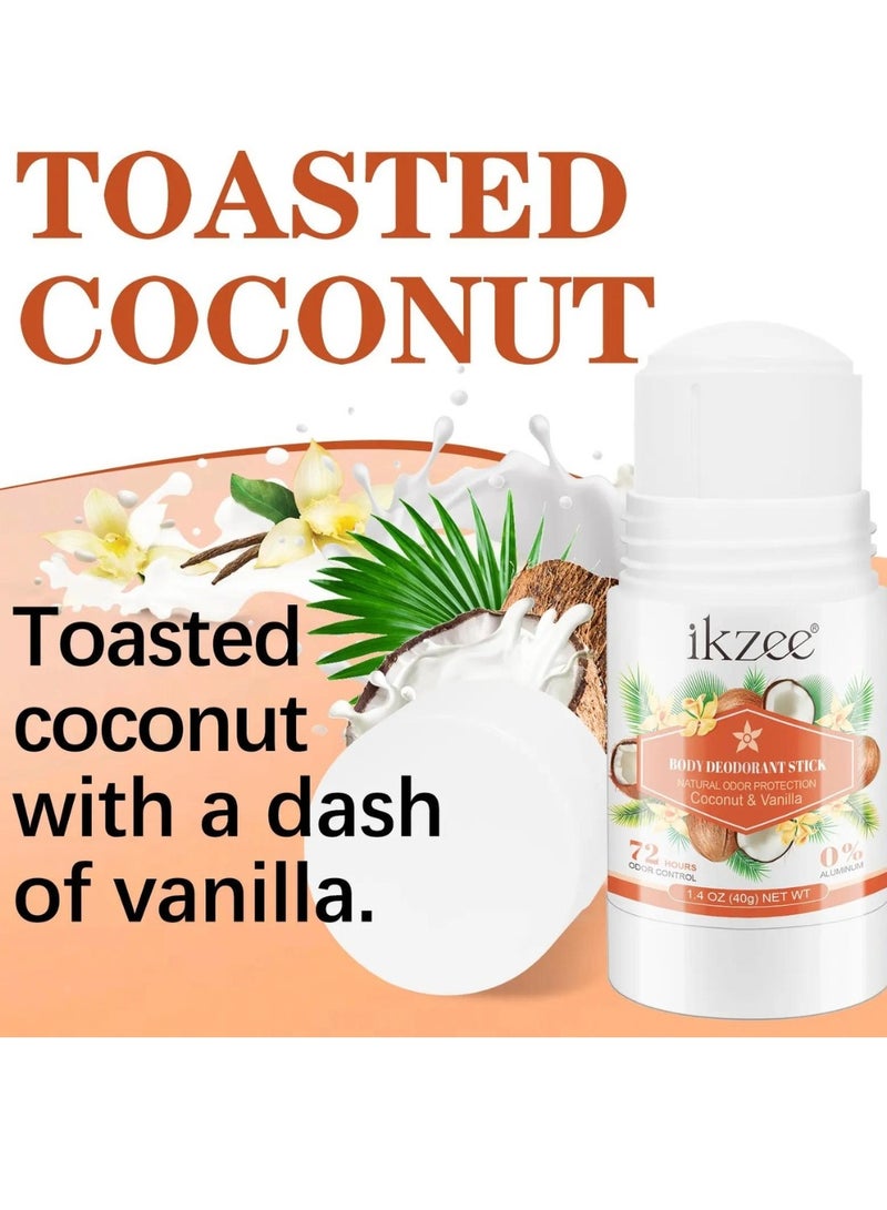 IKZEE Whole Body Deodorant Stick Coconut and Vanilla 72 Hour Odor Control Aluminum Free Baking Soda Free Natural Scented Skin Safe for Armpit Privates and Other Parts Odor Control Cream 40g - Image 2