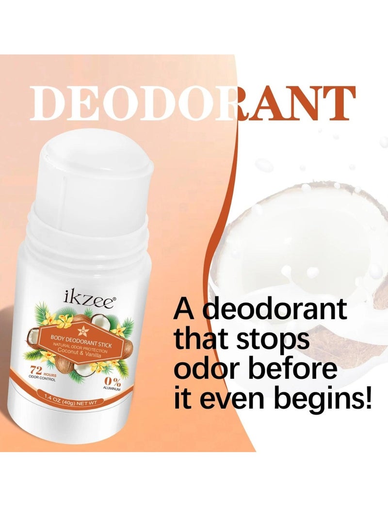 IKZEE Whole Body Deodorant Stick Coconut and Vanilla 72 Hour Odor Control Aluminum Free Baking Soda Free Natural Scented Skin Safe for Armpit Privates and Other Parts Odor Control Cream 40g - Image 3
