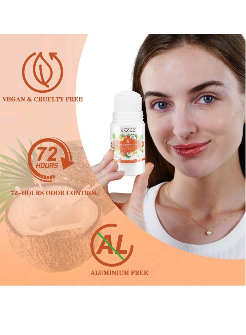 IKZEE Whole Body Deodorant Stick Coconut and Vanilla 72 Hour Odor Control Aluminum Free Baking Soda Free Natural Scented Skin Safe for Armpit Privates and Other Parts Odor Control Cream 40g - Image 4