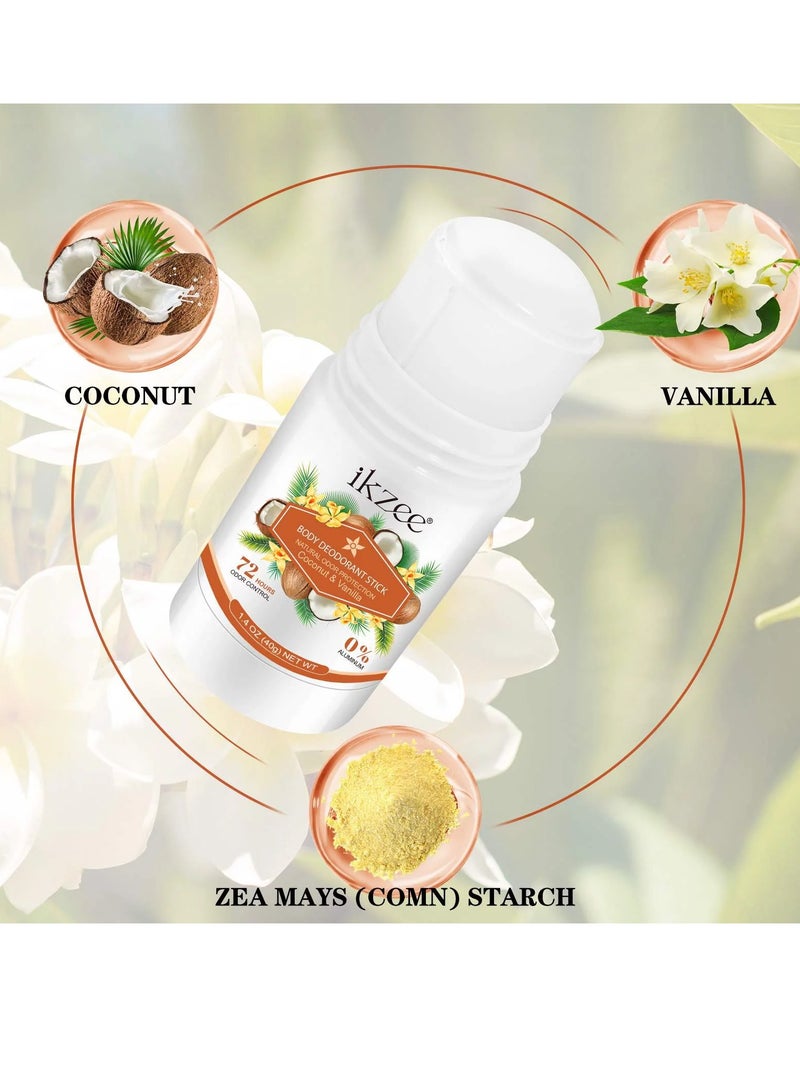 IKZEE Whole Body Deodorant Stick Coconut and Vanilla 72 Hour Odor Control Aluminum Free Baking Soda Free Natural Scented Skin Safe for Armpit Privates and Other Parts Odor Control Cream 40g - Image 5