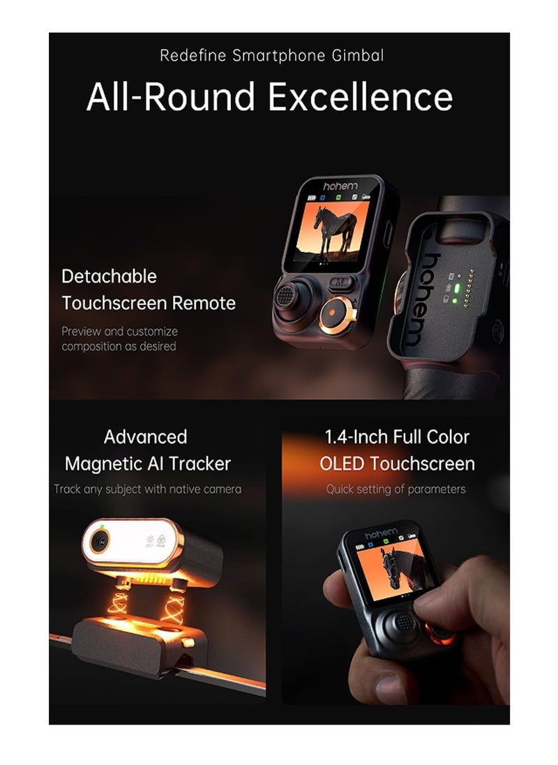 هوهم - Hohem M7 - Handheld Mobile Gimbal with AI Trackers, Fill Light, Extension Pole and Detachable Touch Screen Remote - Image 1