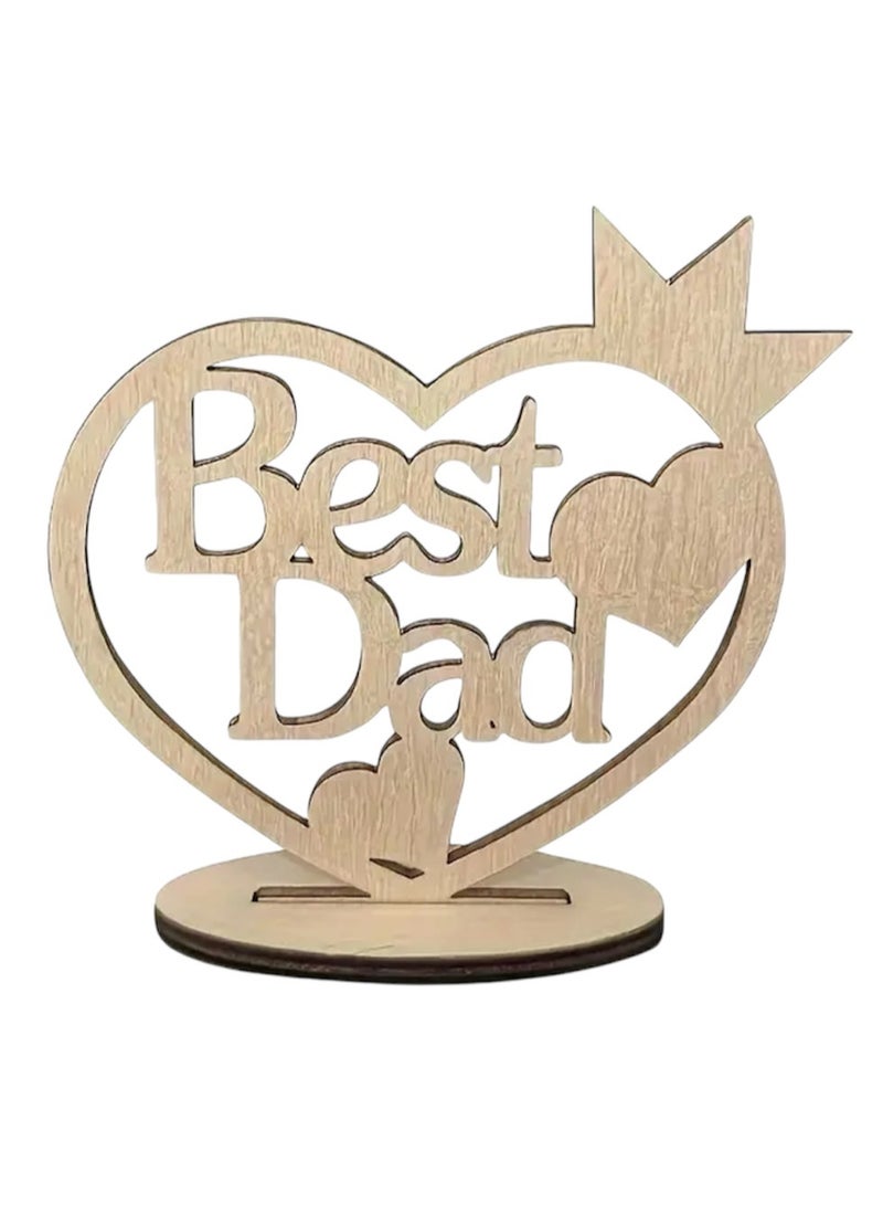 Wooden Heart-Shaped Happy Father's Day Gift Idea Table Decoration, Best Dad Present, Decor Display Stand for Room Home Office Tabletop Desk, Birthday Celebration - Image 1