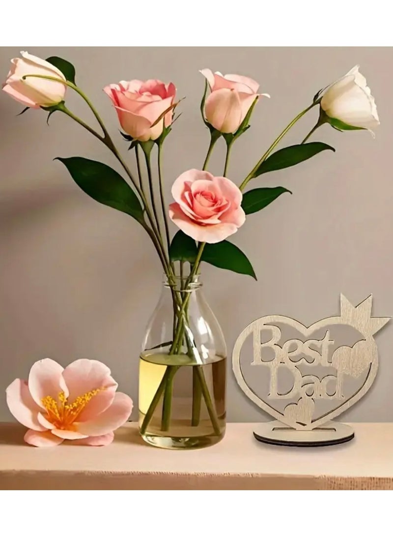 Wooden Heart-Shaped Happy Father's Day Gift Idea Table Decoration, Best Dad Present, Decor Display Stand for Room Home Office Tabletop Desk, Birthday Celebration - Image 2