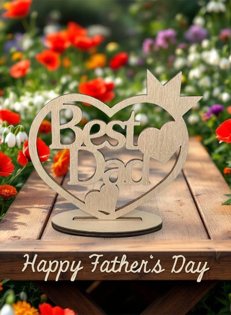 Wooden Heart-Shaped Happy Father's Day Gift Idea Table Decoration, Best Dad Present, Decor Display Stand for Room Home Office Tabletop Desk, Birthday Celebration - Image 3