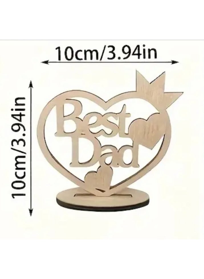Wooden Heart-Shaped Happy Father's Day Gift Idea Table Decoration, Best Dad Present, Decor Display Stand for Room Home Office Tabletop Desk, Birthday Celebration - Image 4