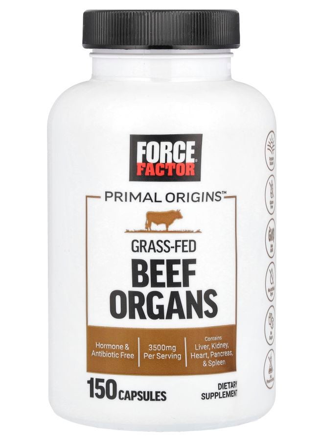 Force Factor Primal Origins™ Grass-Fed Beef Organs 3500 mg 150 Capsules (700 mg Per Capsule)