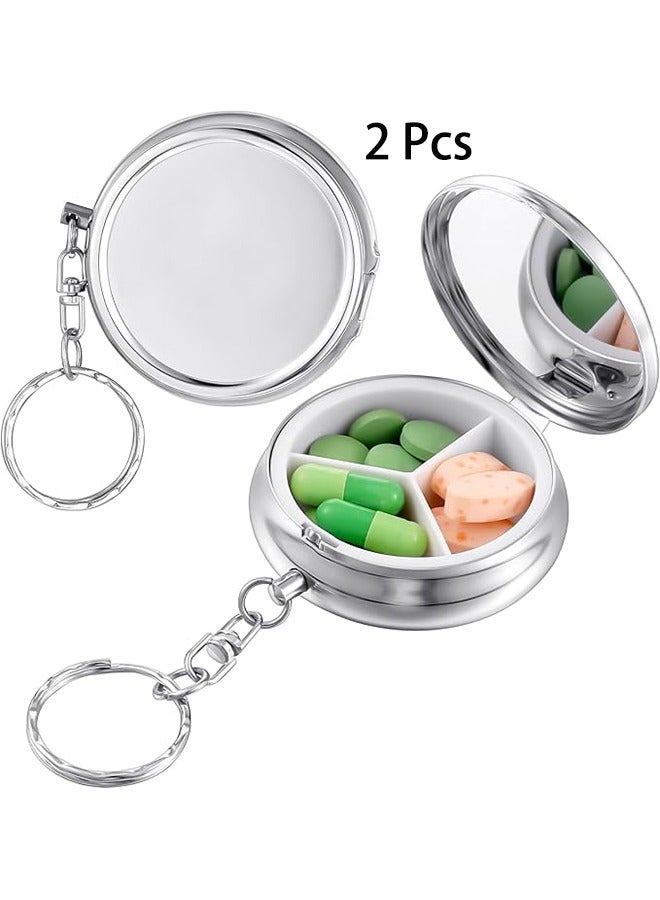 2 Pcs Pill Travel Case, 3 Compartment Pill Organizer, Small Pill Case Keychain Metal Pill Case for Purse, Portable Multi-Functional Metal Medicine Pill Organizer Box for Vitamins Fish Oil Supplements - Image 1