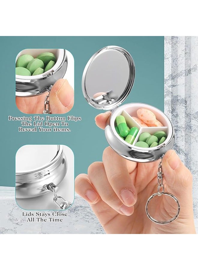 2 Pcs Pill Travel Case, 3 Compartment Pill Organizer, Small Pill Case Keychain Metal Pill Case for Purse, Portable Multi-Functional Metal Medicine Pill Organizer Box for Vitamins Fish Oil Supplements - Image 3