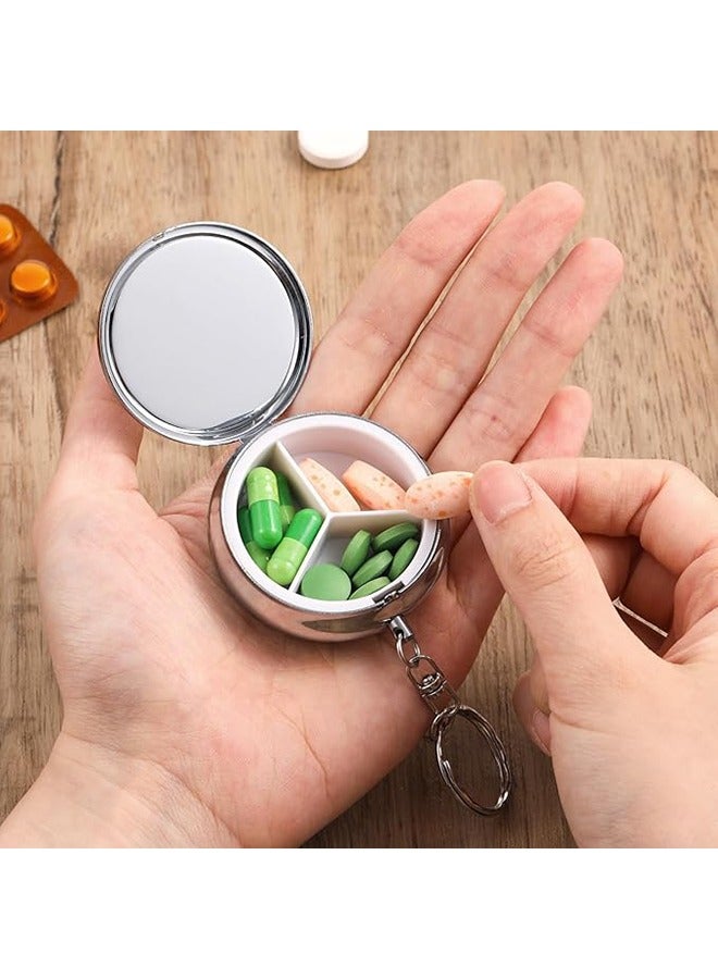 2 Pcs Pill Travel Case, 3 Compartment Pill Organizer, Small Pill Case Keychain Metal Pill Case for Purse, Portable Multi-Functional Metal Medicine Pill Organizer Box for Vitamins Fish Oil Supplements - Image 4