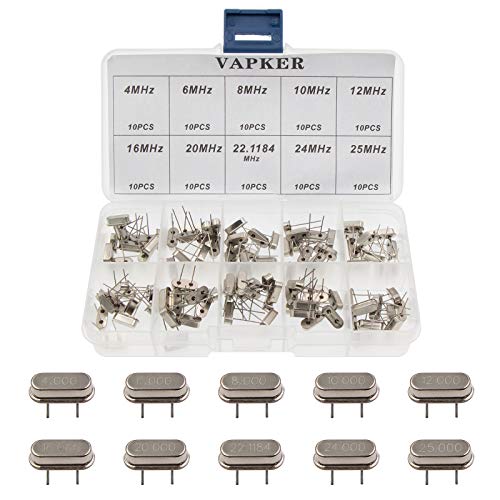VAPKER 100 Pcs 10 value DIP Quartz Crystal Oscillator 4M,6M,8M,10M,12M,16M,20M,22.1184M,24M,25M Crystal Resonators Oscillator Assortment Kit - Image 1