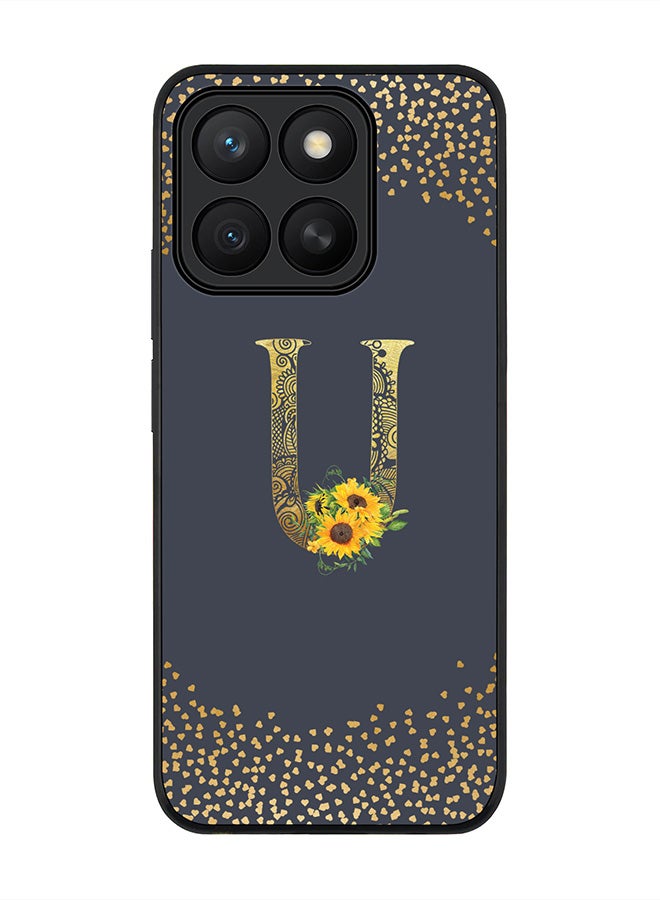 Stylizedd For Honor X8c Case,Slim fit Camera Protection, Shockproof Thin Phone cover  - Custom Floral Monogram - U  (Grey )