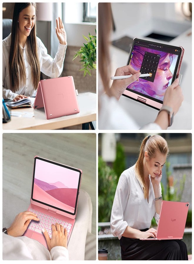 typecase غطاء لوحة مفاتيح Typecase Touch مع لوحة تتبع لجهاز iPad Air مقاس 11 بوصة (M2) 2024: قابل للدوران 360 درجة - إضاءة خلفية بـ 11 لونًا - لوحة مفاتيح لاسلكية مع حامل قلم لجهاز iPad Air من الجيل الخامس والرابع، ذهبي وردي - Image 4
