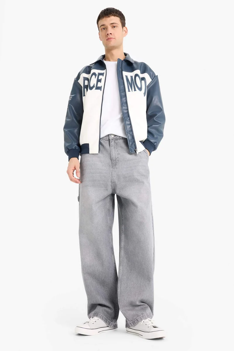 ديفاكتو Oversize Fit Faux Leather Jacket
