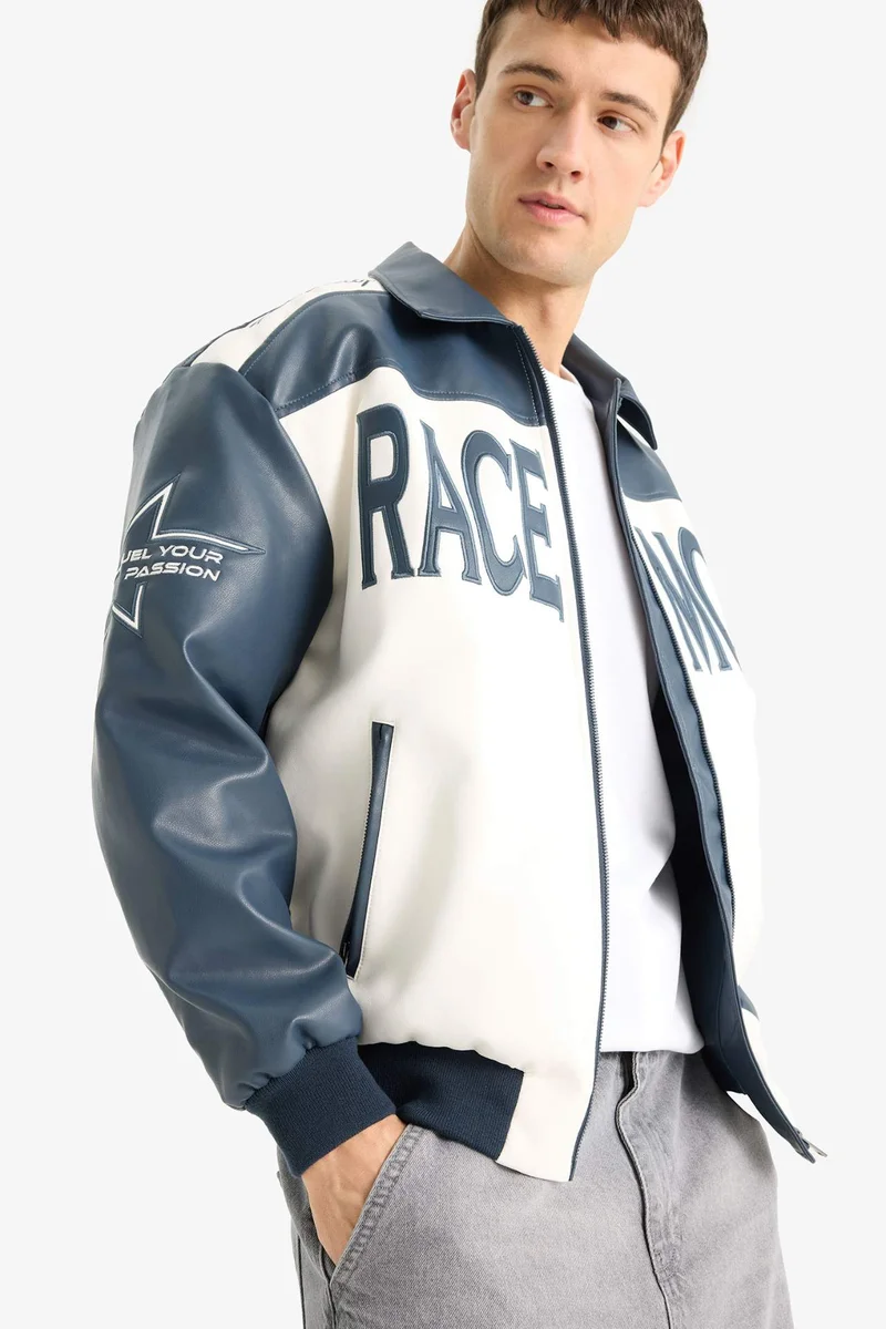 ديفاكتو Oversize Fit Faux Leather Jacket