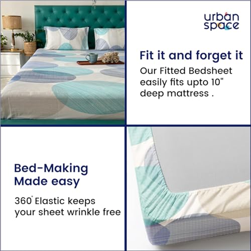 Urban Space 100% Cotton Bedsheet for Elastic Fitted Bed King Size, Serene 200 TC Bedsheet King Size Bed Cotton with 2 Pillow Cover (72 x 78 inches, Oval Blue) - Image 2