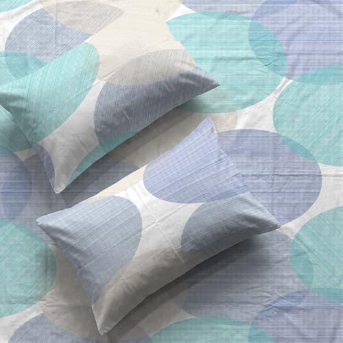 Urban Space 100% Cotton Bedsheet for Elastic Fitted Bed King Size, Serene 200 TC Bedsheet King Size Bed Cotton with 2 Pillow Cover (72 x 78 inches, Oval Blue) - Image 1