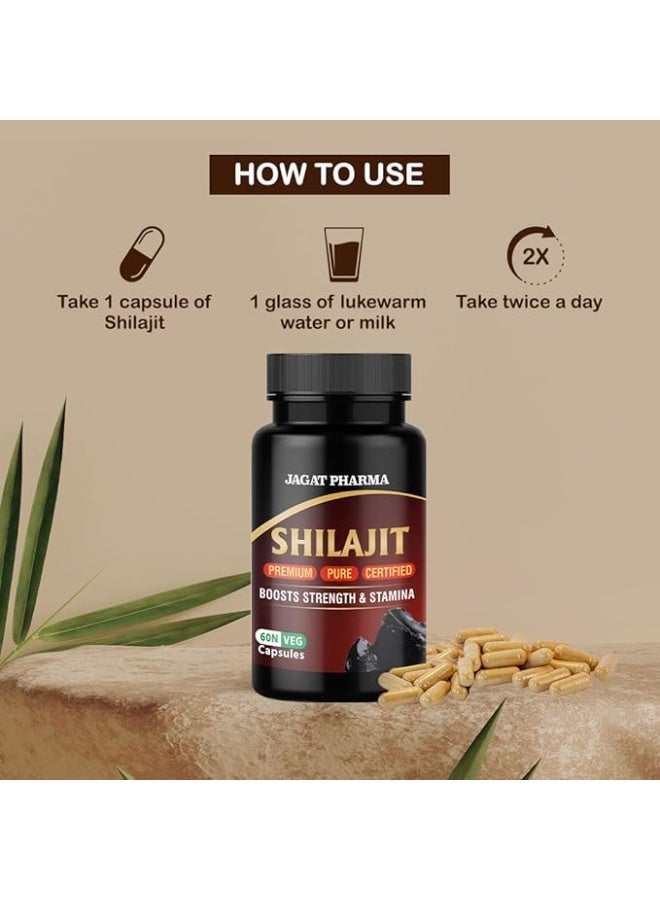 Jagat Pharma شيلجيت الهيمالايا 60 كبسولة تعزز المناعة والقوة 500 ملغ 100% أيورفيدي - Image 5