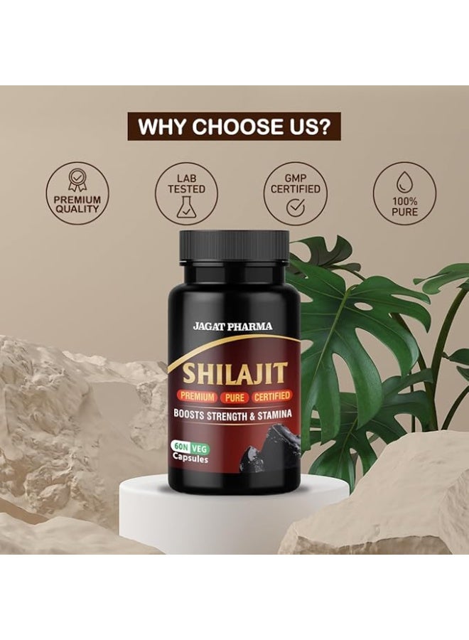 Jagat Pharma شيلجيت الهيمالايا 60 كبسولة تعزز المناعة والقوة 500 ملغ 100% أيورفيدي - Image 4
