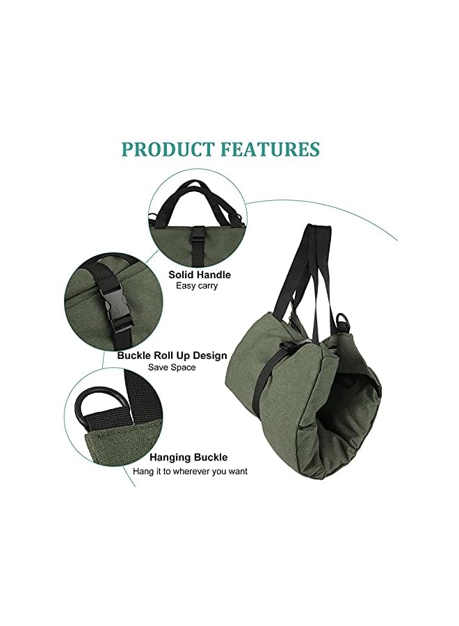 PROMASS Roll Up Tool Bag,Car Super Tool Roll Bags,Canvas Tool Roll Pouch,Multi-Purpose Wrench Tool Roll Organizer Hanging Pouch Tote Carrier Bag with 5 Zipper Pockets (Green)  - Image 2