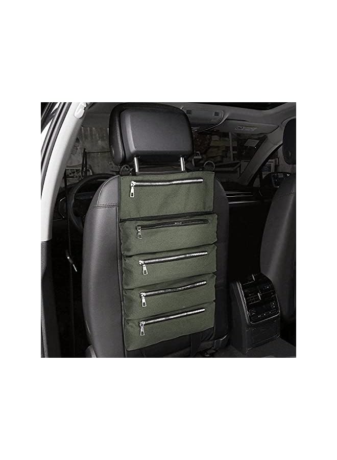 PROMASS Roll Up Tool Bag,Car Super Tool Roll Bags,Canvas Tool Roll Pouch,Multi-Purpose Wrench Tool Roll Organizer Hanging Pouch Tote Carrier Bag with 5 Zipper Pockets (Green)  - Image 3