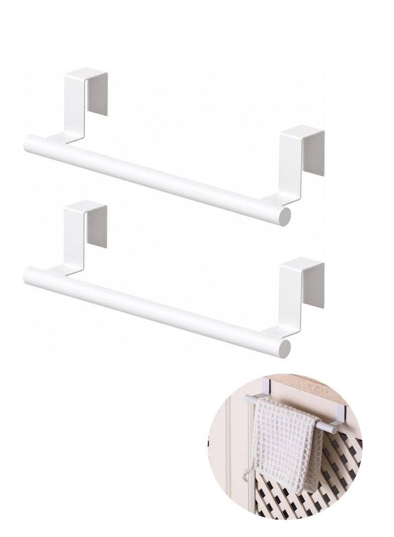 Cabinet Door Towel Holder, Over Cabinet Towel Bar, Kitchen Over Cupboard Door Towel Holder, Stainless Steel Dish Towel Holder for Cabinet Door, White, 2 Pack - Image 1