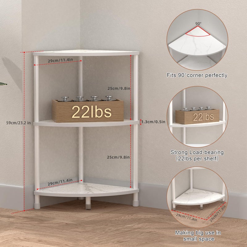 Greatseas 3 Tier Corner Shelf Stand, 23.2" Kitchen Shelf Organizer with Metal Frame for Organization & Storage, Marble White Corner Shelf for Kitchen Decor Accessories - Image 5