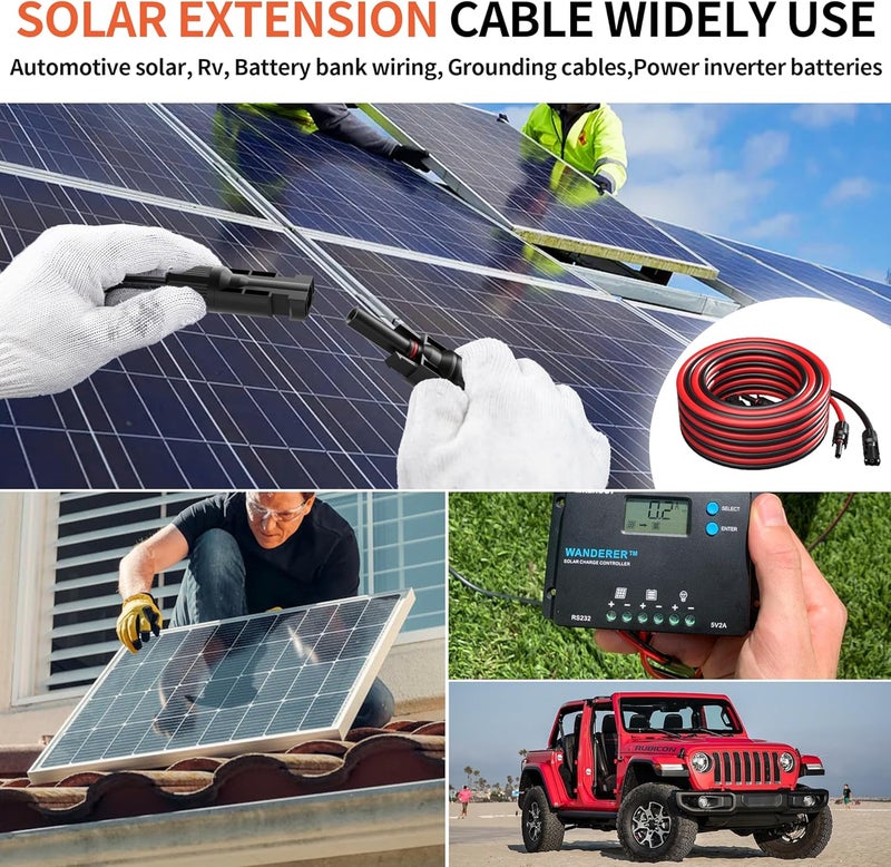 energeaster 12AWG Solar Extension Cable with Pair of Connectors Solar Panel Adaptor Kit Tool, mc4 Extension Cable,12 Gauge Wire,Red and Black(20FT Red + 20FT Black) - Image 5