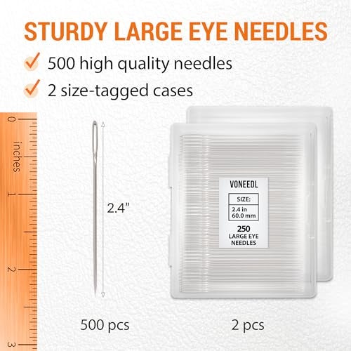 VONEEDL 500 PCS Large Eye Heavy Duty Sewing Needles - Bulk Set of 2.4 inch Big Eye Embroidery Needles - Easy to Thread Quilting Needles - Image 3
