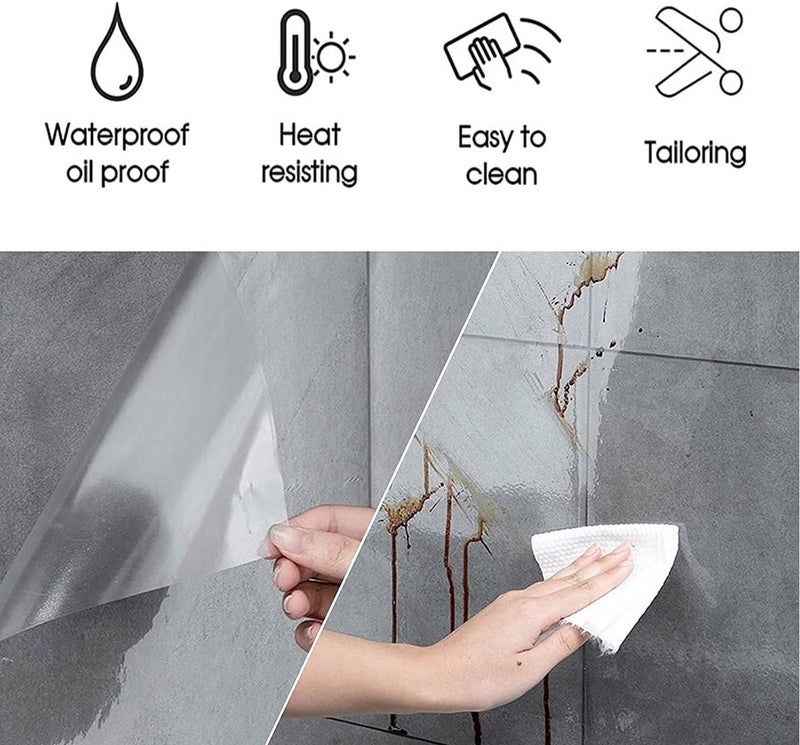 ERATO Clear Glossy Self Adhesive Wallpaper Oil Proof Removable Sticker Protective Kitchen Film for Cabinet Kitchen Furniture Door Sticker (Clear Glossy Film, 12 x 36 Inch) - Image 5