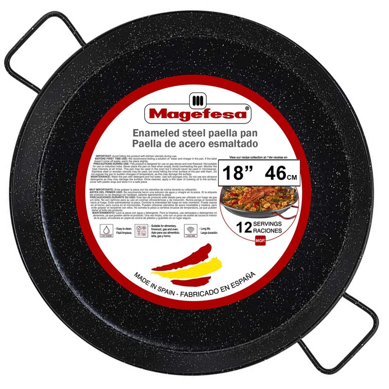 Magefesa MAGEFESA 18 Enameled Steel Paella Pan  46 cm  12 Servings Ideal for Outdoor Cooking and Making Your Own Traditional Valencian Paella Easy Cleaning 