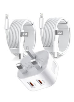 MFi Certified iPhone Fast Charger – Dual 20W PD USB-C Adapter with USB-C to Lightning & USB-C to USB-C Cables (2M), Compatible with iPhone 14/13/12/11/X/8, iPad, AirPods