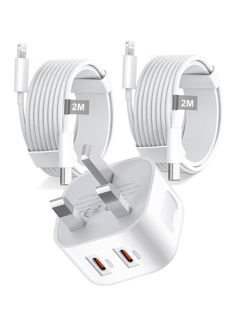 LIXES - MFi Certified iPhone Fast Charger – Dual 20W PD USB-C Adapter with USB-C to Lightning & USB-C to USB-C Cables (2M), Compatible with iPhone 14/13/12/11/X/8, iPad, AirPods - Image 1