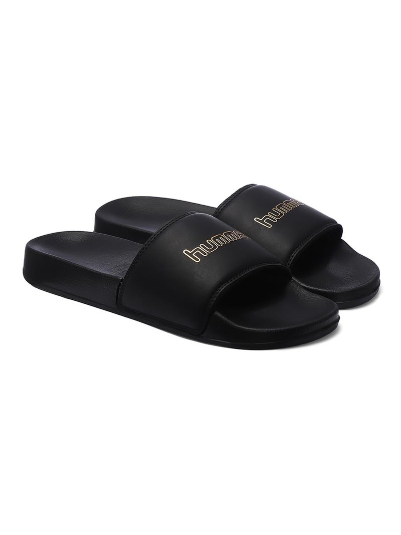 hummel CLASSIC MEN SLIDERS Comfortable Cushioned Sole Arch Support Durable Lightweight Flexible Trendy Style Flip flops and Slippers Slides for Men Daily use Chappal - UK 8 Black & Gold - Image 5