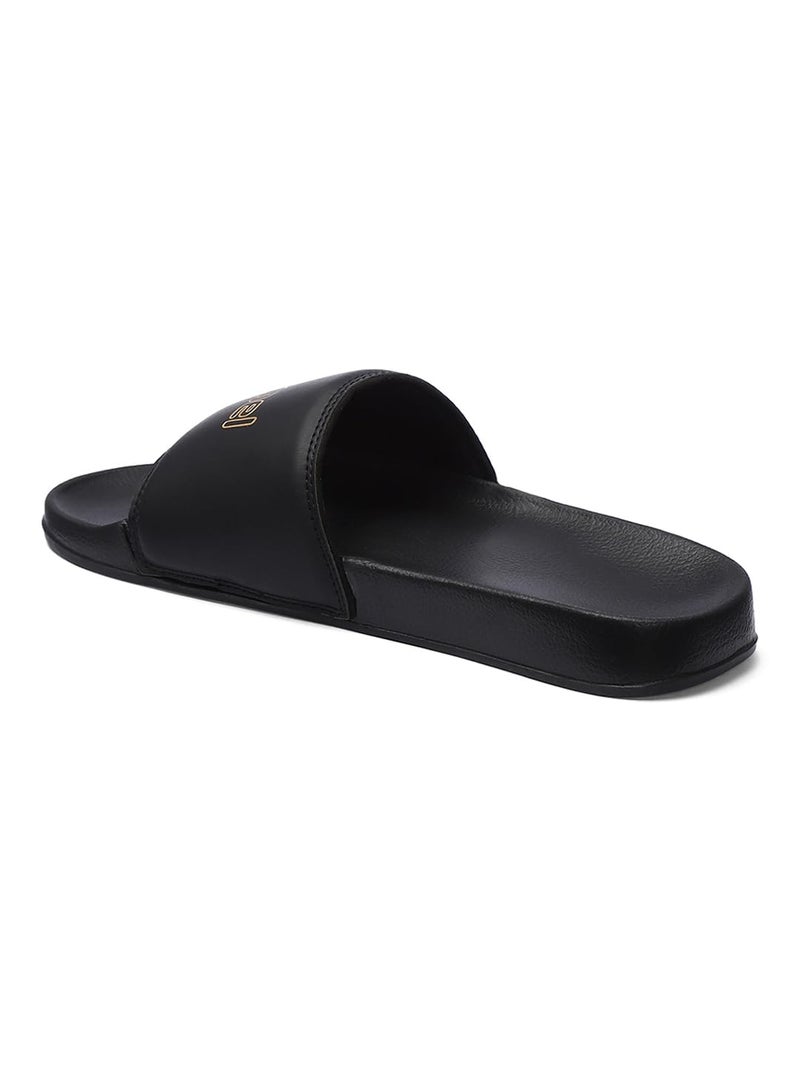 hummel CLASSIC MEN SLIDERS Comfortable Cushioned Sole Arch Support Durable Lightweight Flexible Trendy Style Flip flops and Slippers Slides for Men Daily use Chappal - UK 8 Black & Gold - Image 4