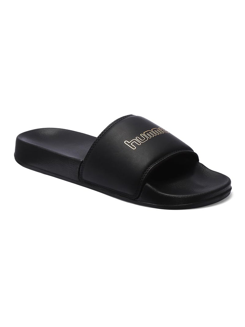 hummel CLASSIC MEN SLIDERS Comfortable Cushioned Sole Arch Support Durable Lightweight Flexible Trendy Style Flip flops and Slippers Slides for Men Daily use Chappal - UK 8 Black & Gold - Image 1