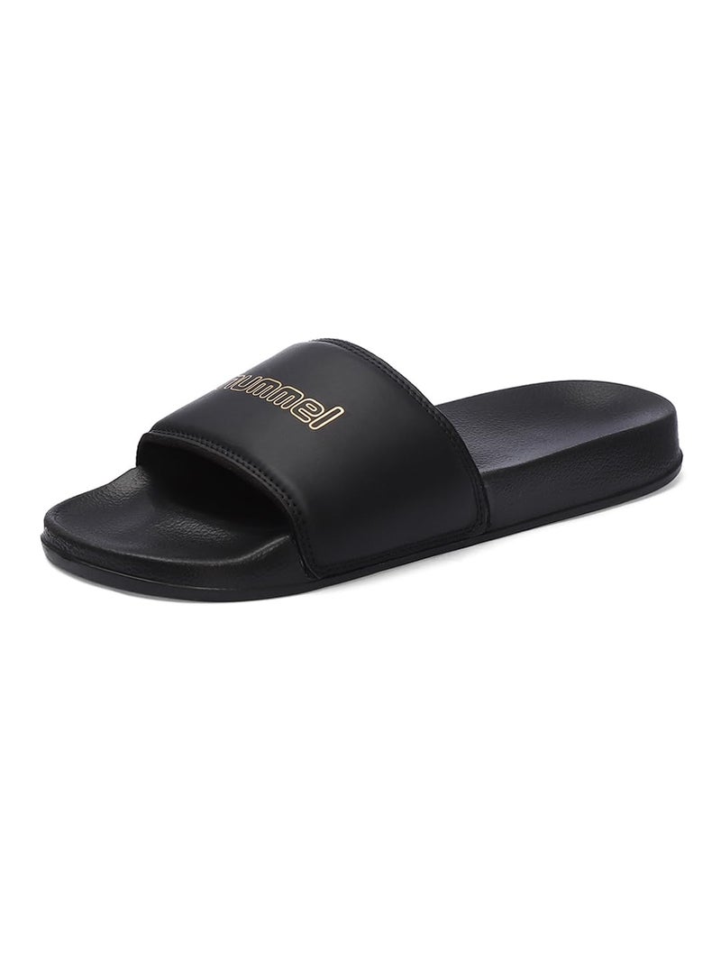 hummel CLASSIC MEN SLIDERS Comfortable Cushioned Sole Arch Support Durable Lightweight Flexible Trendy Style Flip flops and Slippers Slides for Men Daily use Chappal - UK 8 Black & Gold - Image 3