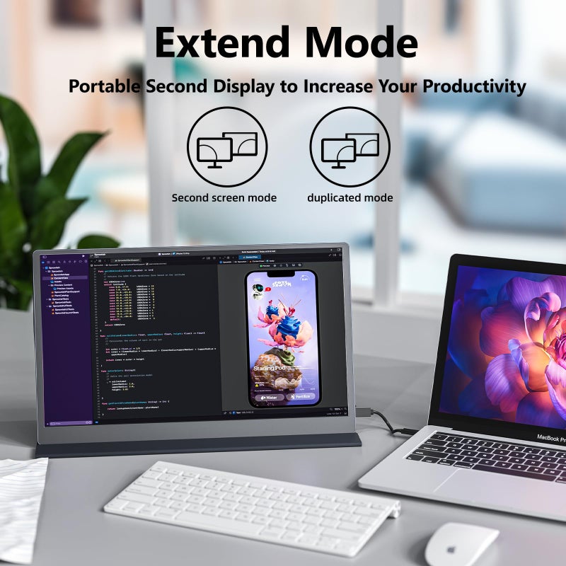 Upperizon Portable Monitor 15.6 Inch FHD 1080P HDR IPS Travel Monitor with Speakers HDMI Dual USB-C Portable Screen for MacBook Laptop Desktop Surface Xbox PS4 with Cover, VESA Compatible - Image 2