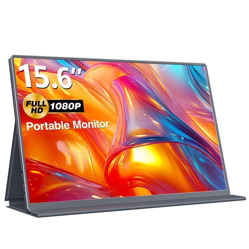 Upperizon Portable Monitor 15.6 Inch FHD 1080P HDR IPS Travel Monitor with Speakers HDMI Dual USB-C Portable Screen for MacBook Laptop Desktop Surface Xbox PS4 with Cover, VESA Compatible - Image 1