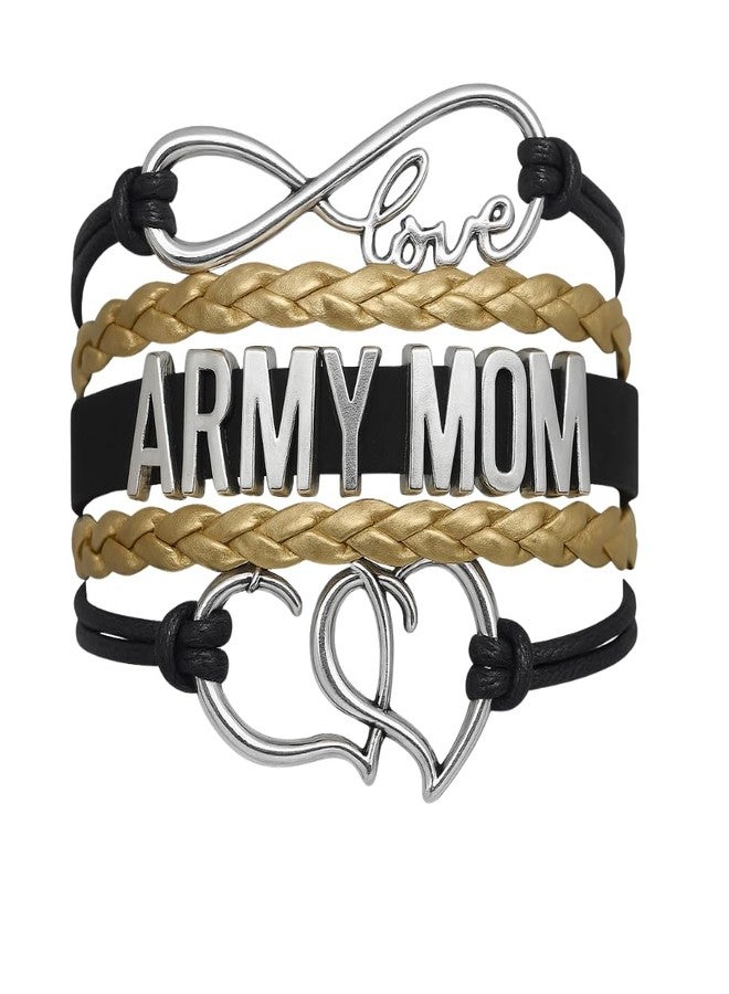 Infinity Collection Proud Army Mom Bracelet - Black and Gold Infinity Love Charm Jewelry for Women - Military Mom Gift for Deployment, Graduation, or Basic Training Support - Image 1