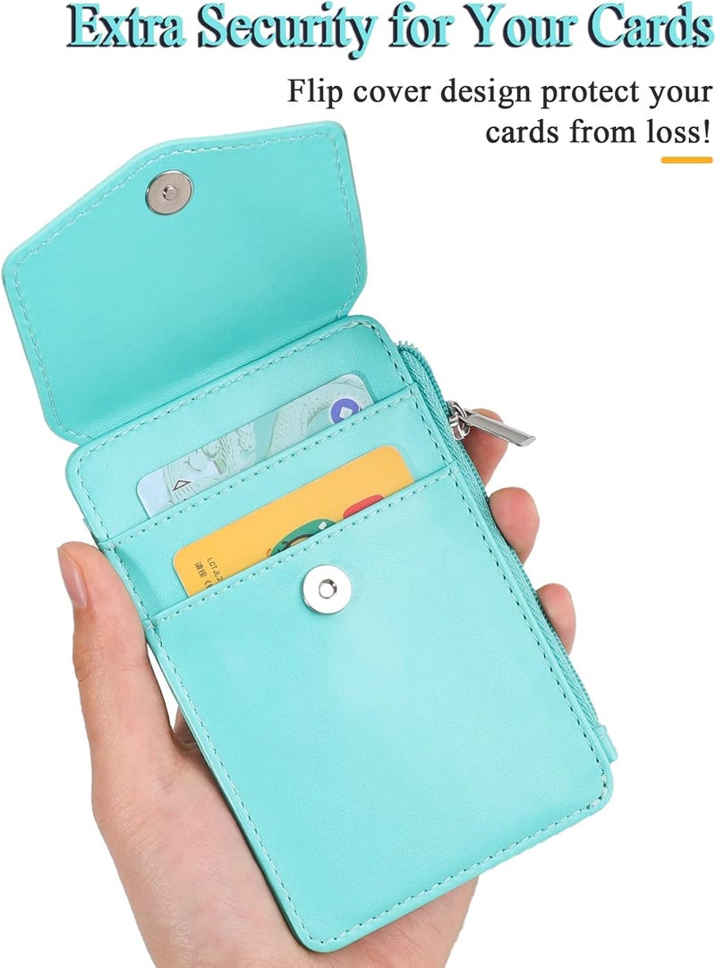 Teskyer Badge Holder with Side Zip Pocket, Multiple Card Slots Leather ID Holder Wallet with Neck Lanyard for Office Staffs, Teachers/Students, Couriers, Workers, Cyan - Image 5