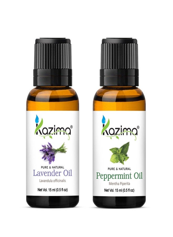 KAZIMA Combo of Lavender Oil and Peppermint Oil - 100% Pure, Natural & Undiluted Essential Oil (Pack of 2) 15 ml Each