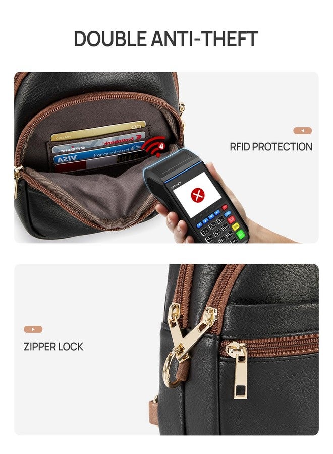 CHOLISS حقيبة كتف صغيرة مضادة للسرقة من تشوليس للنساء والرجال، مصنوعة من الجلد بتقنية RFID، حقيبة كروسبودي، حقيبة خصر، حقيبة صدر، حقيبة سفر، حقيبة ظهر يومية، لون أسود، تصميم كاجوال - Image 3